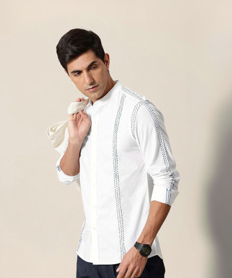 Mr Bowerbird Men Self Design Casual White Shirt