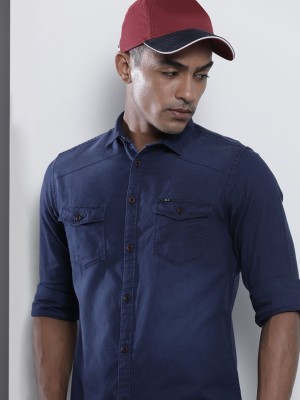 The Indian Garage Co. Men Solid Casual Dark Blue Shirt