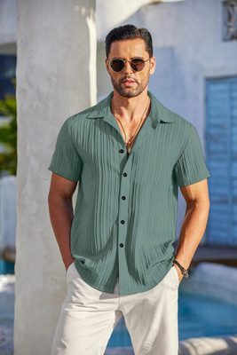 METRONAUT Men Self Design Casual Dark Green Shirt