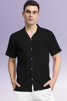 A Dearise Men Self Design Casual Black Shirt