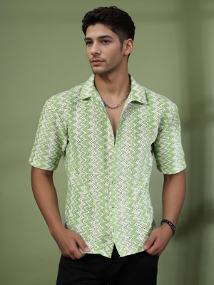 RIGO Men Printed Casual Green Shirt