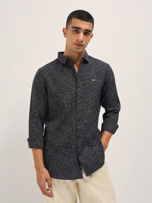 THE BEAR HOUSE Men Self Design Casual Black Shirt