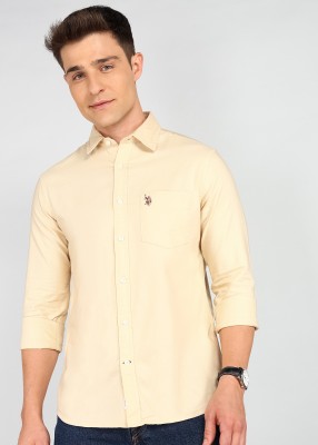 U.S. POLO ASSN. Men Solid Casual Beige Shirt