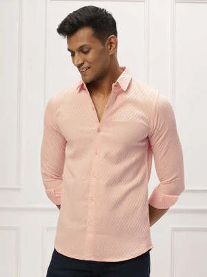 AVAKAR Men Self Design Casual Pink Shirt