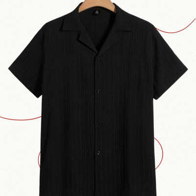 A DEEMOON TREND Men Self Design Casual Black Shirt
