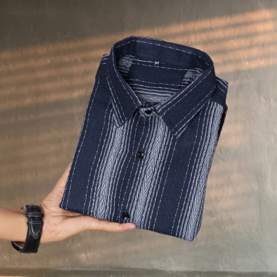 Vishuket Fashion Men Striped Formal Blue Shirt