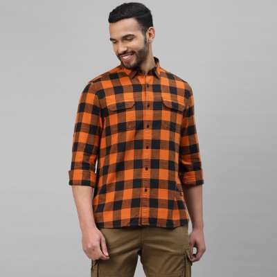 ROYAL ENFIELD Men Checkered Casual Black, Orange Shirt