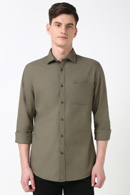 PETER ENGLAND Men Solid Casual Green Shirt