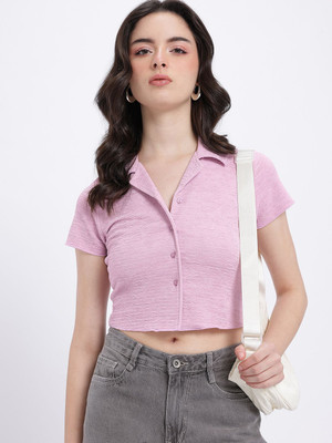 Glitchez Women Self Design Casual Pink Shirt