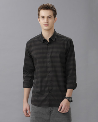 VOI JEANS Men Striped Casual Black Shirt