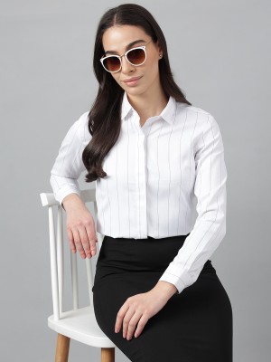 English Navy Women Striped Formal Black, White Shirt