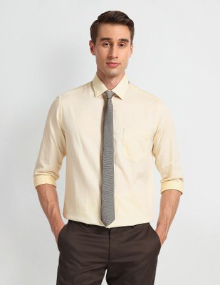 ARROW Men Self Design Formal Yellow Shirt