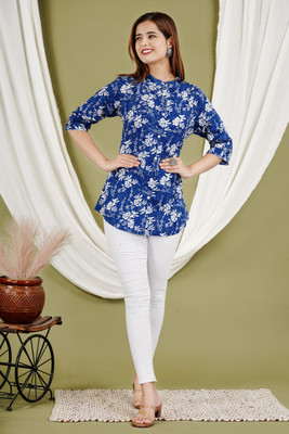 FebQ Women Printed Casual Blue Shirt