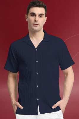 A Dearise Trend Men Self Design Casual Dark Blue Shirt