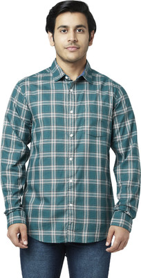 YU by Pantaloons Men Checkered Casual Dark Green Shirt