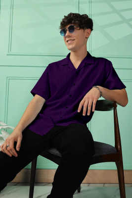 OXXOM Men Self Design Casual Purple Shirt