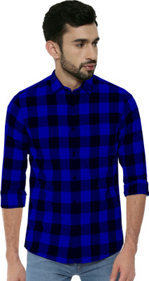 REHAN Men Checkered Casual Blue Shirt