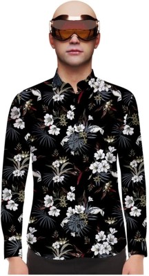 HASINI Fashion Men Floral Print Casual Brown Shirt