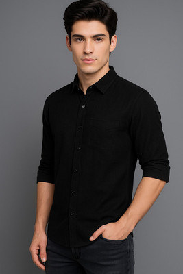 Vooz Men Self Design Casual Black Shirt