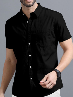 VTEXX Men Solid Casual Black Shirt
