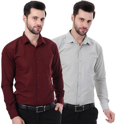 XJARVIS Men Solid Formal Maroon, Blue Shirt(Pack of 2)