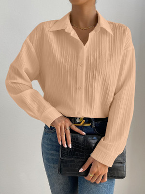 Leriya Fashion Casual Self Design Women Orange Top