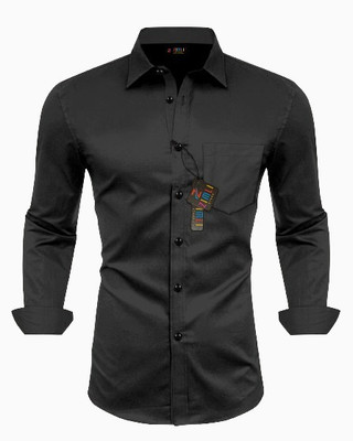 ROOP MISHREE Men Solid Casual Black Shirt