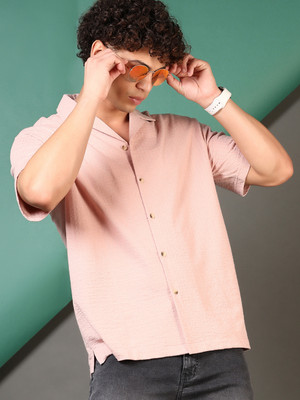 V-MART Men Self Design Casual Pink Shirt