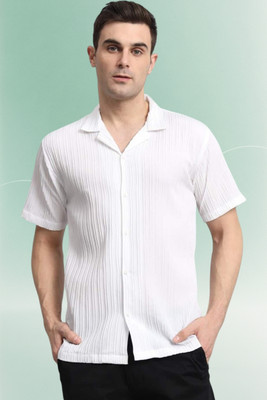 A Dearise Men Self Design Casual White Shirt