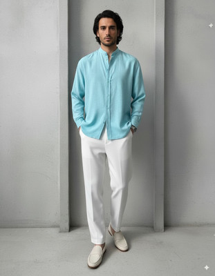 greet fashion Men Solid Casual Light Blue Shirt