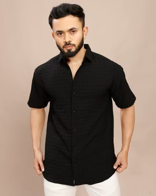TorontoCN Men Solid Casual Black Shirt