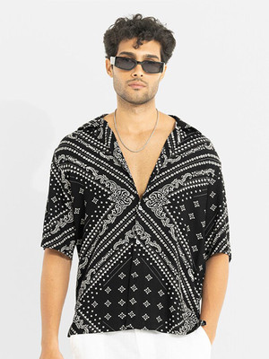 Snitch Men Printed Casual Black Shirt