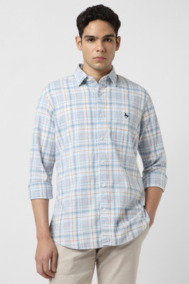 VAN HEUSEN Men Checkered Casual Light Blue Shirt