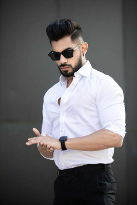 MOONBELL Men Solid Casual Black Shirt