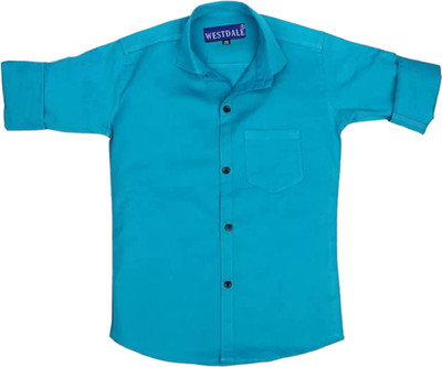 THE TINGE Boys Solid Casual Blue Shirt