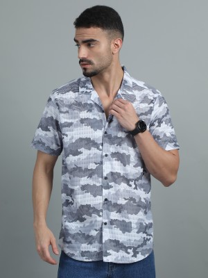 HETIERS Men Military Camouflage, Printed Casual Grey Shirt