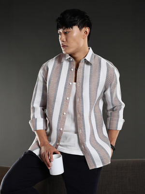 Eszett Men Striped Casual White Shirt