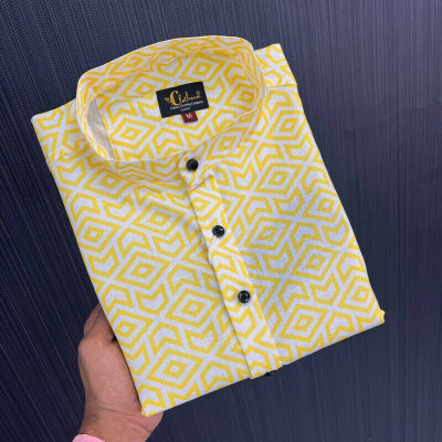 Stellalifestyle Men Solid Casual Yellow, White Shirt