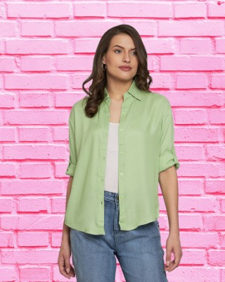 FUNDAY FASHION Women Solid Casual Light Green Shirt