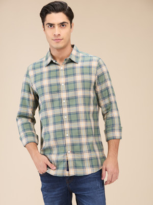 BEING HUMAN Men Checkered Casual Dark Green Shirt