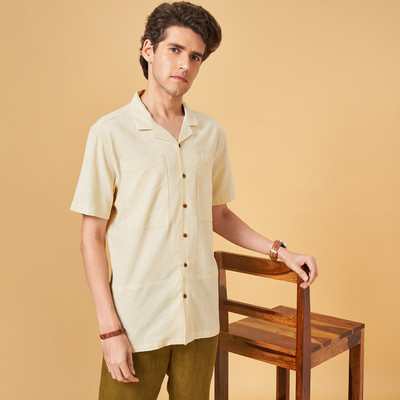 7 Alt by Pantaloons Men Solid Casual Beige Shirt