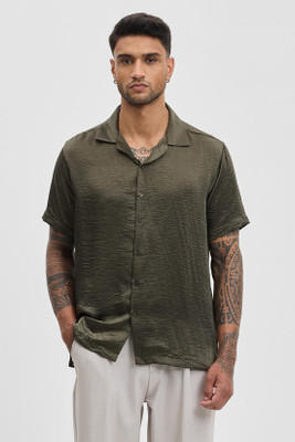 Snitch Men Self Design Casual Green Shirt