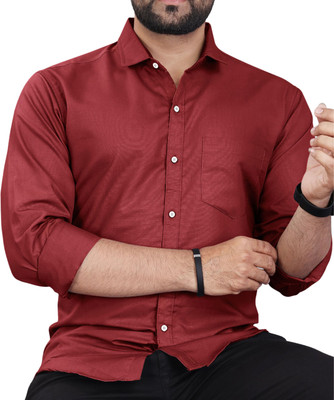 CLOSWIF Men Solid Casual Maroon Shirt