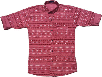 THE TINGGE Boys Printed Casual Red, Maroon Shirt