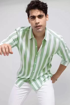 BLNG Men Striped Casual Green Shirt