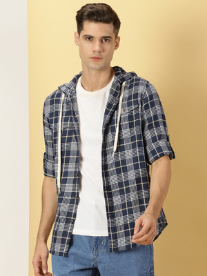 THOMAS SCOTT Men Checkered Casual Dark Blue, White, Beige Shirt