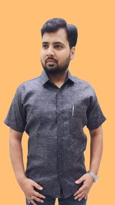 AL HIND HANDLOOM Men Self Design Casual Black Shirt