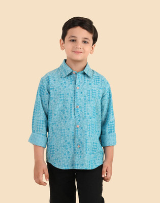 Fabindia Boys Printed Casual Blue Shirt