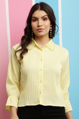 69 FASHION STREET Women Self Design Casual Yellow Shirt