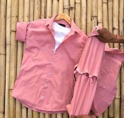 gurukrupa creation Men Solid Casual Pink Shirt